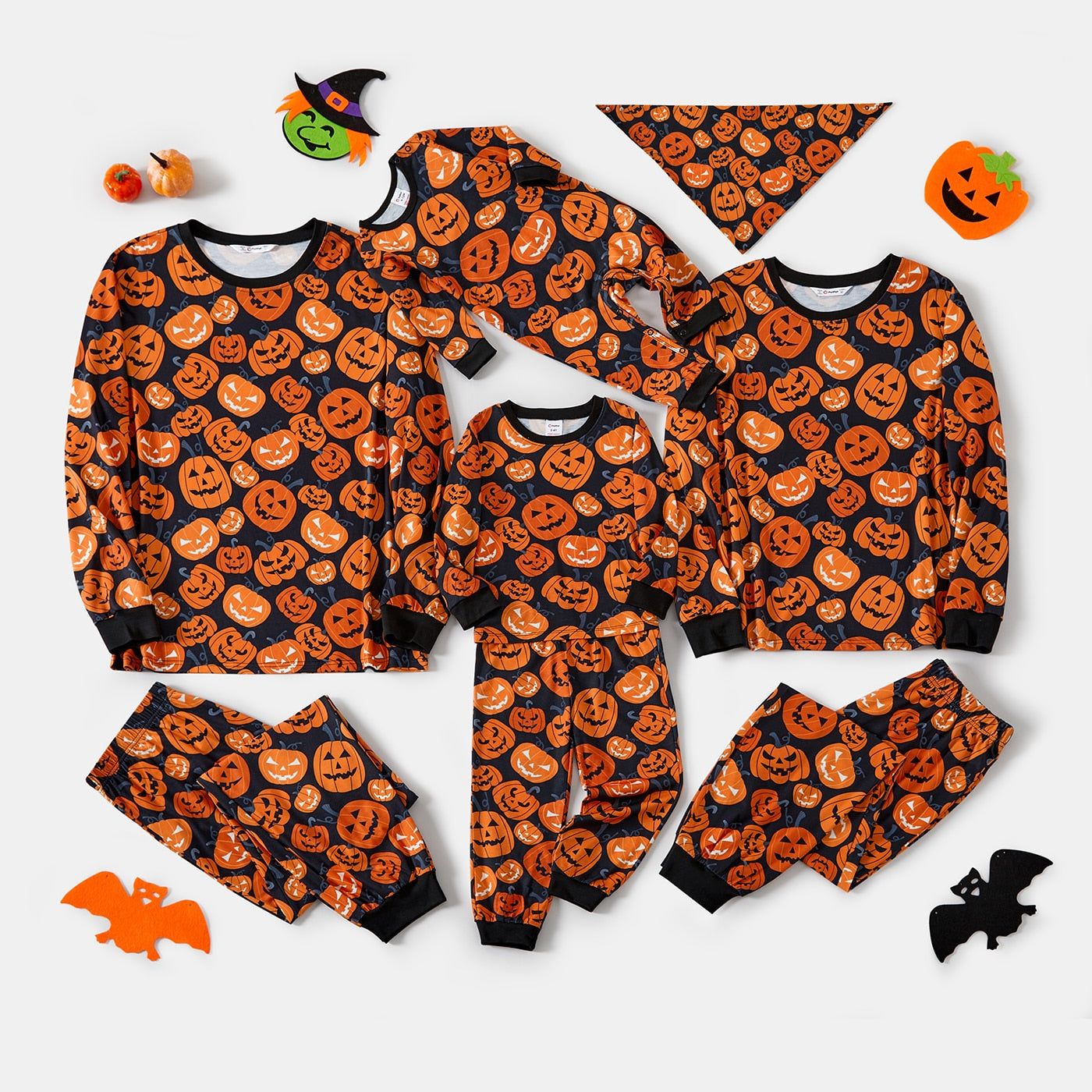 PJ Traditions Halloween / Thanksgiving Family Matching  pumpkin print pajamas Flame Resistant