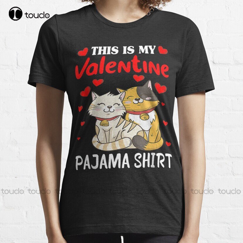 PJ Traditions Valentine's Cat - This Is My Valentine Pajama Classic T-Shirt Red Shirts Custom Unisex Digital Printing Tee Shirt Xs-5Xl New