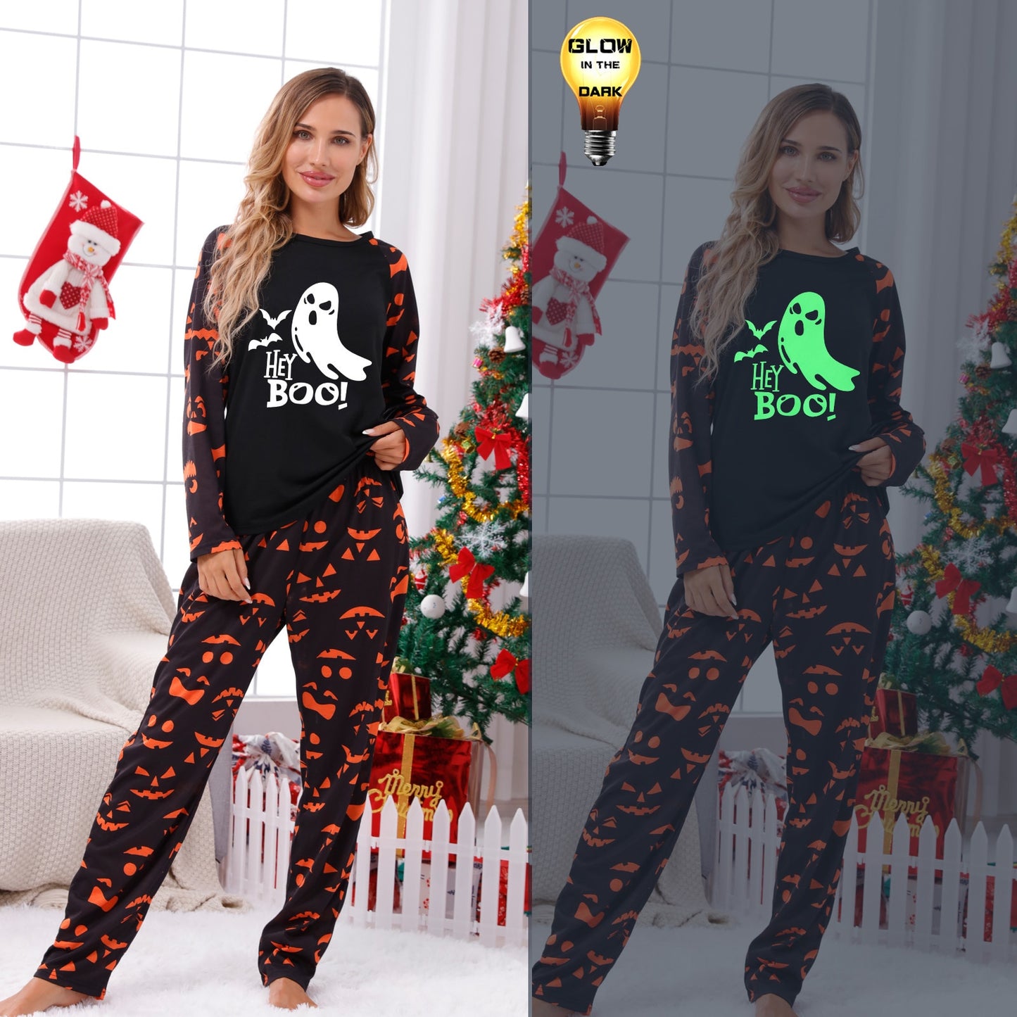 PJ Traditions Halloween Costumes 2023 Family Pajamas Mother Daughter Matching Clothes Casual Soft Sleepwear Xmas Family Look Dark In Glow Suit