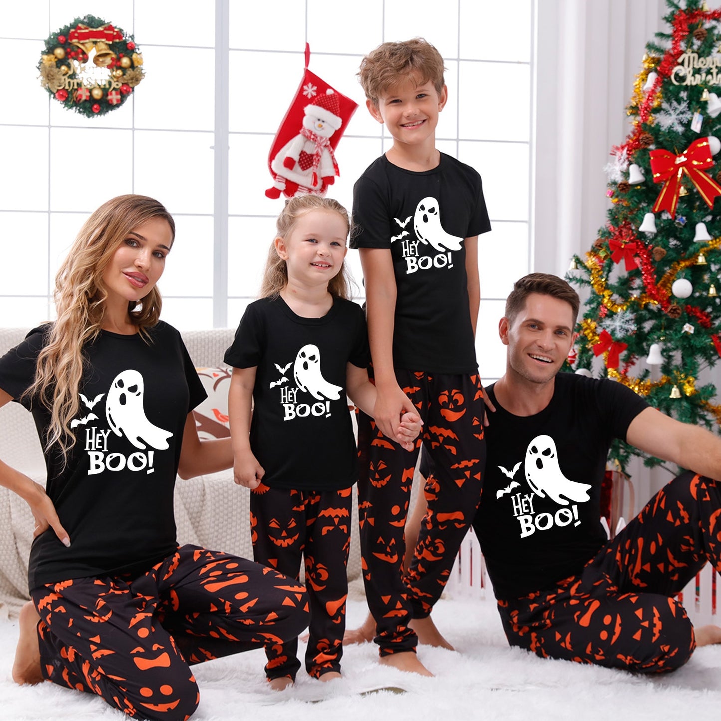 PJ Traditions Halloween Costumes 2023 Family Pajamas Mother Daughter Matching Clothes Casual Soft Sleepwear Xmas Family Look Dark In Glow Suit